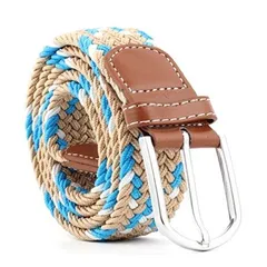 【ベージュ×ブルー×ホワイト】ベルト メッシュベルト ゴムメッシュベルト 穴なし 大きいサイズ 120cm メンズ レディース おしゃれ 編み込み 編み込みベルト ゴムベルト 無段階 サイズフリー ストレッチ スポーツ ゴルフ カジュアル 太 紳士 送料無料