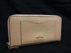 COACH コーチ F54007 クロスグレーン アコーディオン ジップ アラウンド レザー ラウンドファスナー 長財布 ベージュ系 DH9566