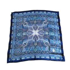 良品 Yves Saint Laurent YSL イヴサンローラン シルク100％ ペイズリープリント 大判 バンダナ スカーフ ネイビー  レディース 古着 中古 USED