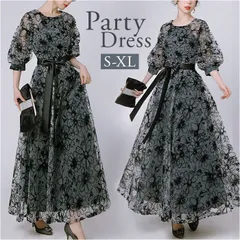 ☆ ブラック ☆ パーティードレス ロング丈 可愛い パーティードレス ロング レディース 結婚式 ワンピース ドレス お呼ばれ フォーマル ロングドレス ロング丈 二次会 袖あり 体型カバー ゆったり ベルト リボン フレア フレアスカート