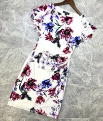 【中古】 RALPH LAUREN ラルフローレン ストレッチ素材 ギャザー入り タイト ワンピース　ドレス レディース衣類 ワンピース  White 4 Lサイズのサムネイル