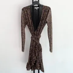 正規品 GANNI(ガニー) GANNI 茶色 シースルー ラップ ワンピース