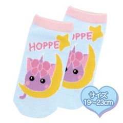靴下 くつ下 女の子 水色／三日月乗りネコ耳ほっぺちゃんアンクルソックス（19ｃｍ～23ｃｍ）
