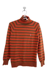 PEARLY GATES(パーリーゲイツ) ハイネックセーター オレンジ茶色ボーダー レディース 1 ゴルフ用品 2504-0993 中古