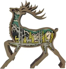 JUSTVEL 置物 オブジェ 木製 インテリア 北欧 木の温もり 雑貨 動物 おもしろグッズ 可愛い おしゃれ 韓国風 ディスプレイ 小物 玄関 ギフト プレゼント(トナカイ,  普通)