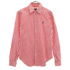 RALPH LAUREN SPORT ラルフローレンスポーツ リネンブレンド ストライプ柄 長袖 シャツ 6 レッド レディース 古着