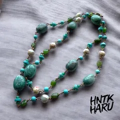 HNTK ロシアンアマゾナイト＆ネフライトロングネックレス　N0746