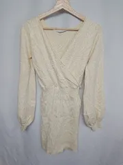 ◇ ⊇ LIP SERVICE Ｖネック リブニット 長袖 膝丈 ワンピース サイズF クリーム レディース E  【1409240067962】