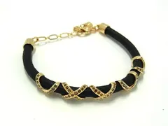 ■極美品■ SWAROVSKI スワロフスキー ラインストーン ブレスレット アクセサリー レディース ブラック系×ゴールド系 DI8468