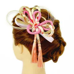 髪飾り 成人式 水引 振袖 前撮り 袴 浴衣 夏祭り 花火大会 ピンク ゴールド リボン 和柄 ちりめん 組紐 房付き ヘアアクセ 新 No.9-3526