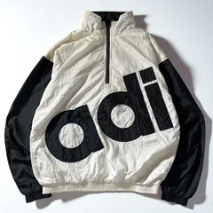 90年代 adidas アディダス ハーフジップ ビッグロゴ 刺繍 プルオーバー ナイロンジャケット ホワイト ブラック メンズ S 古着 ヴィンテージ