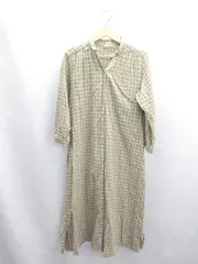 ◇ ⊂ SM2 サマンサ モスモス ムーミン チェック柄 綿麻混合 長袖 ロング ワンピース サイズF グリーン系 レディース E  【1503060020739】