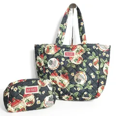 ピンクハウス★苺ジャム瓶ptが可愛い！ キルティングバッグ  2点セット ハンドトートバッグとポーチ 黒系 ＊ｋ3728