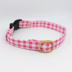 猫　首輪　ギンガムチェック　ピンク　シンプル