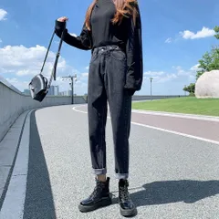 ☆ ブラック ☆ L ☆ デニムパンツ テーパードパンツ ウエスト調整可能 デニムパンツ テーパードパンツ レディース テーパード ジーンズ パンツ デニム 長ズボン ズボン ロングパンツ ウエスト調整可能 ウエストボタン ウエスト 調整可