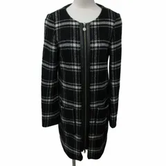 パトリツィアペペ PATRIZIA PEPE FIRENZE ジップアップコート ノーカラージャケット チェック柄 黒 ブラック 白 40 約Lサイズ 0401のサムネイル