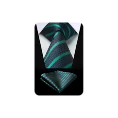 [HISDERN] ネクタイメンズ おしゃれ ビジネス ネクタイ チーフ セット グリーン ストライプ柄 ネクタイ フォーマル ブランド 結婚式 礼服 紳士 プレゼント パーティー