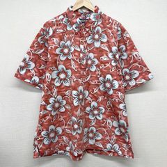 ハワイ製 レインスプーナー プルオーバー アロハシャツ ボタンダウン 半袖 総柄 花 植物 リバースプリント メンズ XXL ビッグサイズ ピンク系×ホワイト×ライトブルー