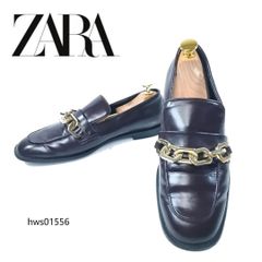 ZARA ローファー チェーン フェイクレザー 37 ブラウン レディース ザラ ブラウン hws01556