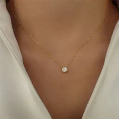 【金アレ対応】長さ無段階調節 一粒ネックレス ステンレスネックレス 高見え バイザヤード デザイン つけっぱなし プールOK 一粒 フクリン 覆輪 取り外し可能 シンプル 色ハゲなし