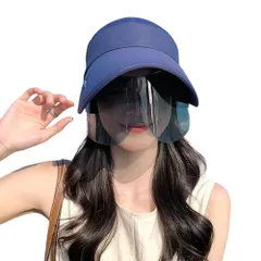 ☆ ネイビー ☆ サンバイザー レディース 日よけ 夏 サンバイザー レディース つば広 ゴルフ 帽子 つば広帽子 つばひろ帽子 キャップ 日よけ帽子 UVカット帽子 全顔サングラス サングラス付き フェイスカバー ワイドバイザー あご紐 紫外線対策