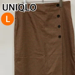 UNIQLO ユニクロ スカート サイドボタンチェックラップスカート ブラウン レディース Lサイズ 【CB712】