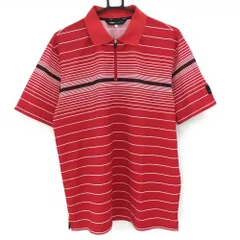 ティゴラ 半袖ポロシャツ レッド×白 ボーダー メッシュ地 ハーフジップ メンズ LL ゴルフウェア TIGORA