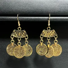 [60mm～] アンティーク調 コイン ピアス（金古美色）ベリーダンス 衣装 舞台 ステージ BO-033-GD