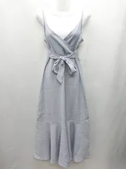 ◇ ⊂ ● emi+ エミプラス ウエスト部分にリボンあり キャミソール ロング丈 ワンピース サイズF ブルー系 レディース E  【1412260004763】