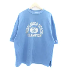 チャンピオン CHAMPION × ベイフロー BAYFLOW トレーナー クルーネック 半袖 プリント オーバーサイズ 水色 ライトブルー オフホワイト /HO28