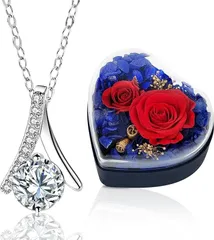 SENJWARM プリザーブドフラワー ジュエリーボックス ネックレス 枯れない花 2in1( V字型,  simple)