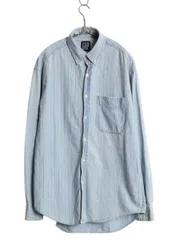 【お得なクーポン配布中!】 90s オールド ギャップ ストライプ 長袖 シャンブレー ボタンダウン シャツ メンズ M 長袖シャツ 100% コットン 紺タグ ポケット付き BD 青