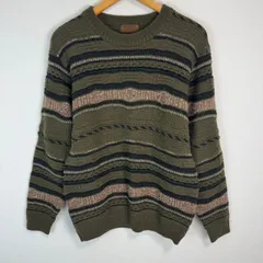 90s vintage ヴィンテージ ニット セーター 古着 レディース カーキ アースカラー Mサイズ ボーダー柄 カジュアル