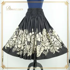 フラダンス 衣装 パウスカート ブラック系 シングル フラ ダンス 花柄 レッスン 練習 黒 ハワイアン アロハ スカート ハイビスカス柄 ハワイアンプリント ふんわり かわいい 華やか クリーム系