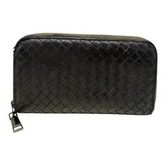 BOTTEGA VENETA イントレチャート　ラウンドファスナー長財布　カーキ×ブラック黒　ボッテガヴェネタ
