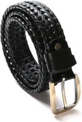 Harewith ハレウィズ ベルト メンズ メッシュ レザー 本革 編み込み ビジネス カジュアル(ブラック,  Free Size)