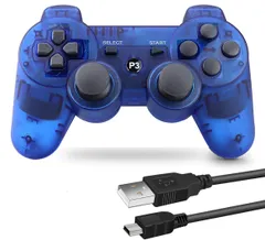 DUAL 6軸センサー SHOCK3 ワイヤレスコントローラー ゲームパット 互換対応 用 USB PS3 ケーブル 日本語説明書 Fancyan (透明ブルー)