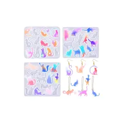 Voyyphixa シリコンモールド 猫テーマ 猫 動物系 3個セット ねこ DIY 手作り ピアス イヤリング キーホルダー チャーム アクセサリー UVレジン 型 エポキシ樹脂 贈り物 通し穴付き (猫) 1