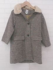 ◇ B:MING LIFE STORE BEAMS キッズ 子供服 フェイクファー 千鳥格子 長袖 コート サイズ120 ブラウン マルチ レディース P  【1308040008086】