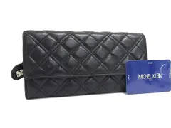 ■美品■ MICHEL KLEIN ミッシェルクラン レザー 二つ折り長財布 ウォレット 札入れ 小銭入れ カード入れ ブラック系 DK4150のサムネイル