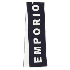 EMPORIO ARMANI エンポリオアルマーニ ロゴ デザイン アクリル ウール マフラー ネイビー ホワイト 紺 白 ブランド カジュアルのサムネイル