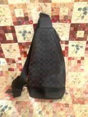 COACH メンズ シグネチャー キャンバス レザー スリング バックパック クロスボディバッグ ブラック