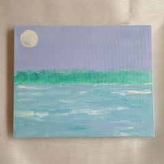 優しい空✴︎絵画　アクリル画　月　空　夕暮れ　夜　風景　綺麗　可愛い　パステルカラー　淡い　儚い　満月　インテリア　水辺