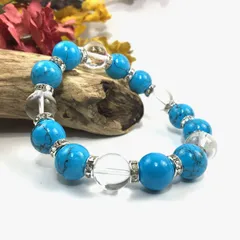 ターコイズ&水晶 パワーストーン ブレスレット 12mm （シルバー）メンズ・レディース　男性・女性　数珠ブレス　開運  [17]