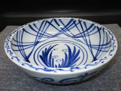 古伊万里】染付 ススキ鳥文 盛鉢 菓子鉢 時代物 骨董 アンティーク