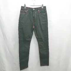 ◇ Θ Calvin Klein Jeans ステッチデザイン ストレートジーンズ サイズ29 ブラック レッド系 メンズ E  【1412260008242】