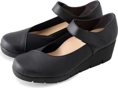 ファーストコンタクト パンプス レディース 痛くない ストラップ 歩きやすい ヒール 黒 靴 フラット ウエッジ ソール 美脚 厚底 ラウンドトゥ 仕事 nc39616 ブラック（）  24.0cm