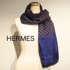 HERMES シルク カシミヤ マフラー ヴァンポルタン 船舶モチーフ 