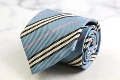 バーバリーブラックレーベル ブランド ネクタイ シルク ストライプ柄 PO メンズ ブルー BURBERRY BLACK LABEL 【中古】