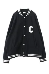 セリーヌ CELINE 22AW カレッジ テディ ジャケット C ロゴ 刺繍 スウェット スタジャン ブルゾン 2Y815345F XL 黒 ブラック ブランド古着ベクトル 中古 ■ 240330のサムネイル